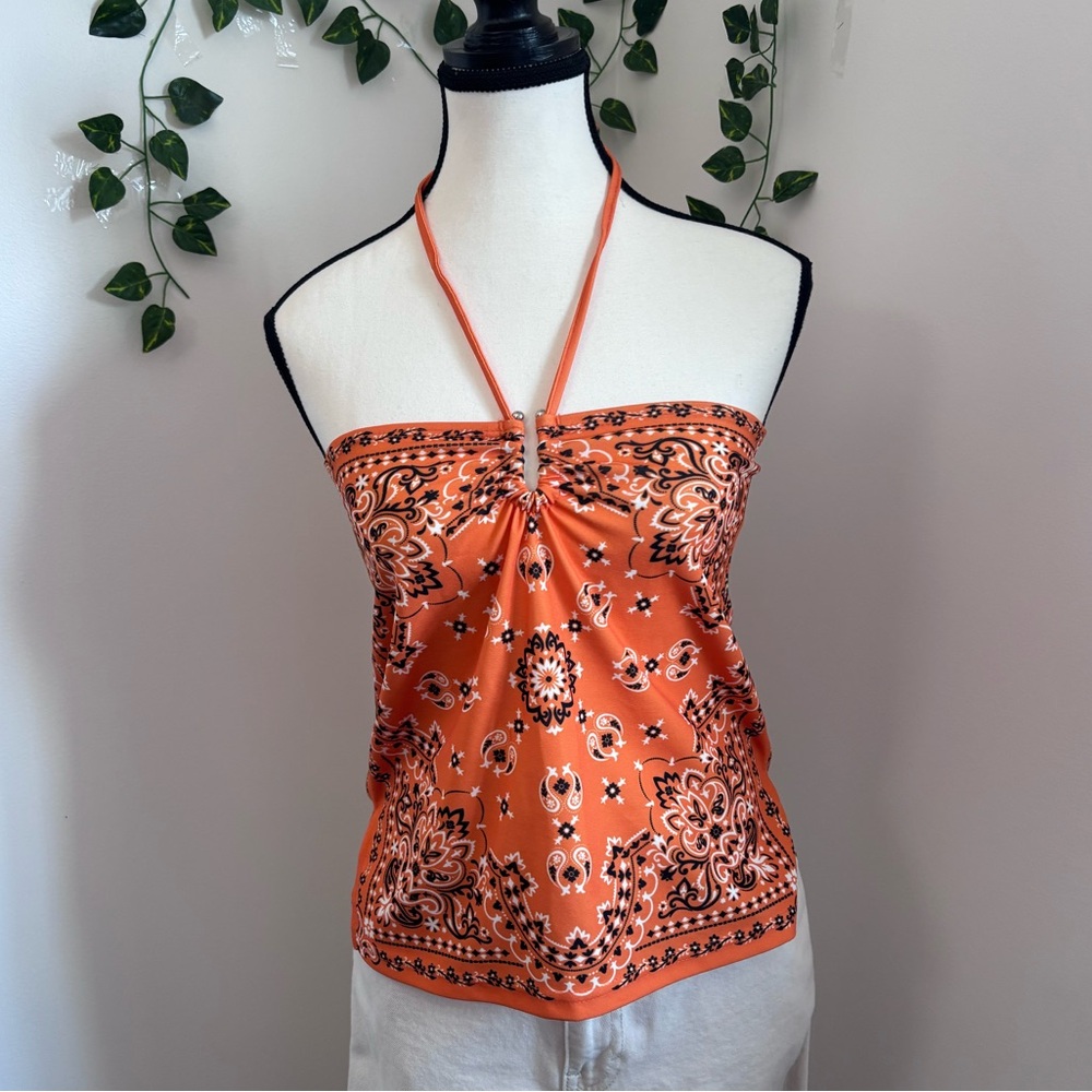 Women's Orange Bandana Halter Top